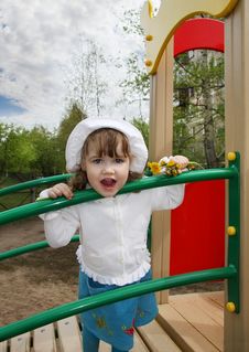 Cute Little Girl Stands On Playground Stock Images Cute Little Girl Stands On Playground Stock Images