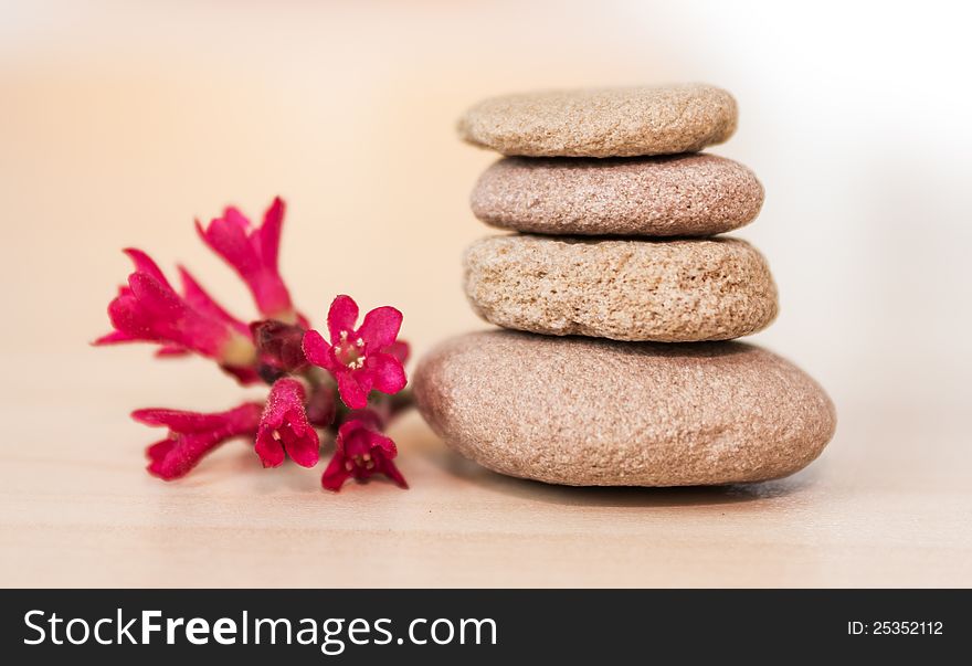 Zen stones and red flower.Stones On Stone