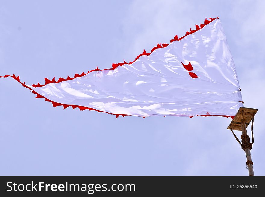 A large flag of the temple of Dwarka,Gujarat. A large flag of the temple of Dwarka,Gujarat