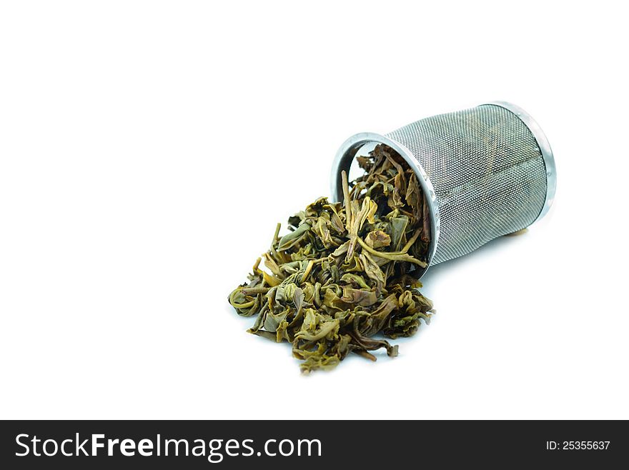 Used Tea in trash filter on White Background