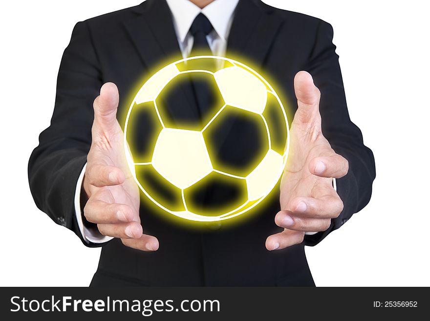 Businessman Holding Graphic Gold Football