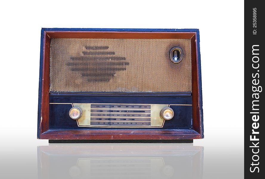 Old radio  on white background. Old radio  on white background.