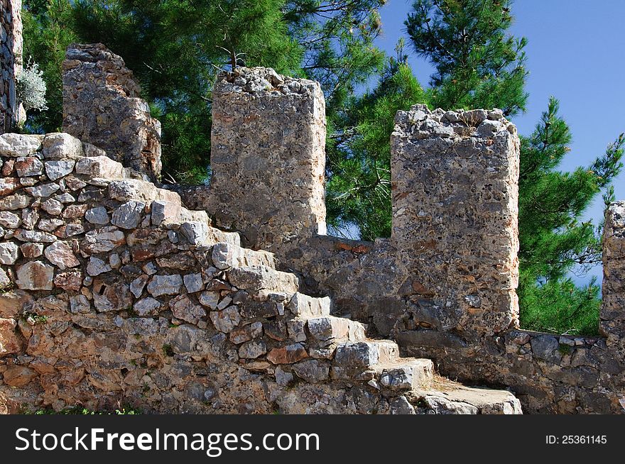 Stone steps of an ancient ladder.