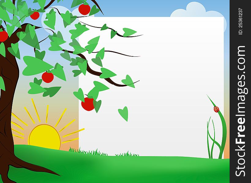 Apple tree on nature  with notepad