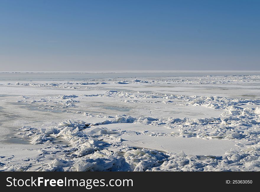 Wide view of a frozen IJsselmeer (lake) in The Netherlands. Wide view of a frozen IJsselmeer (lake) in The Netherlands