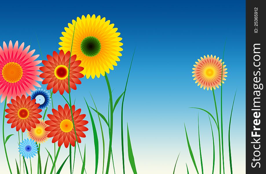 Colorfull spirograph inspired flowers illustration. Background.