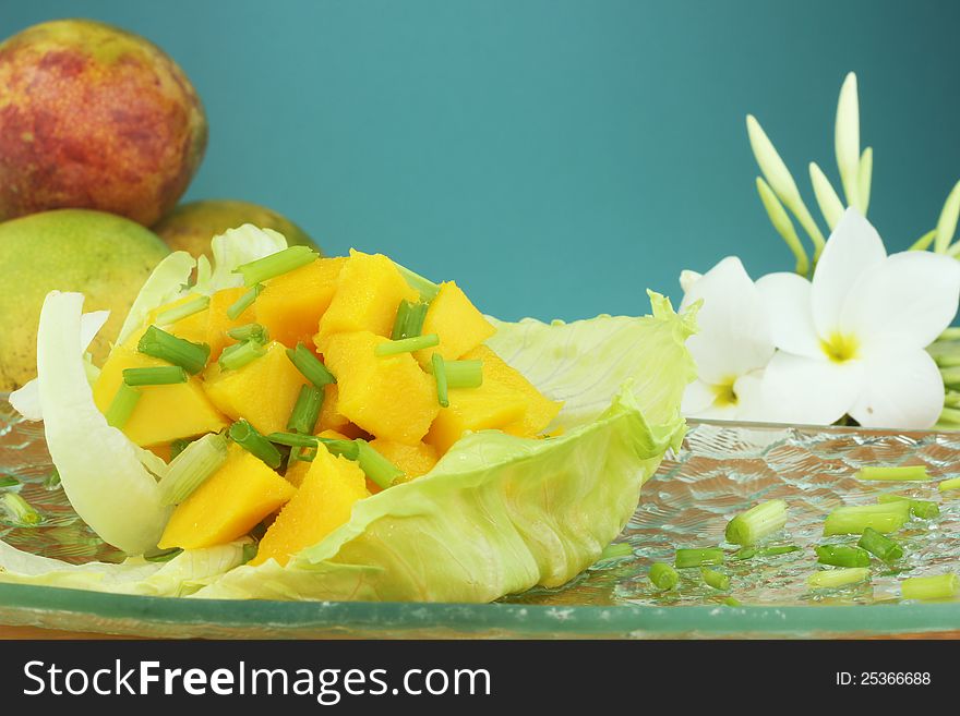 Fruit salad and fresh vegetables