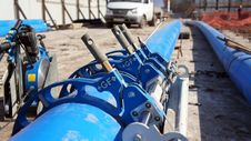 Welding Blue Polythene Pipe Stock Images Welding Blue Polythene Pipe Stock Images