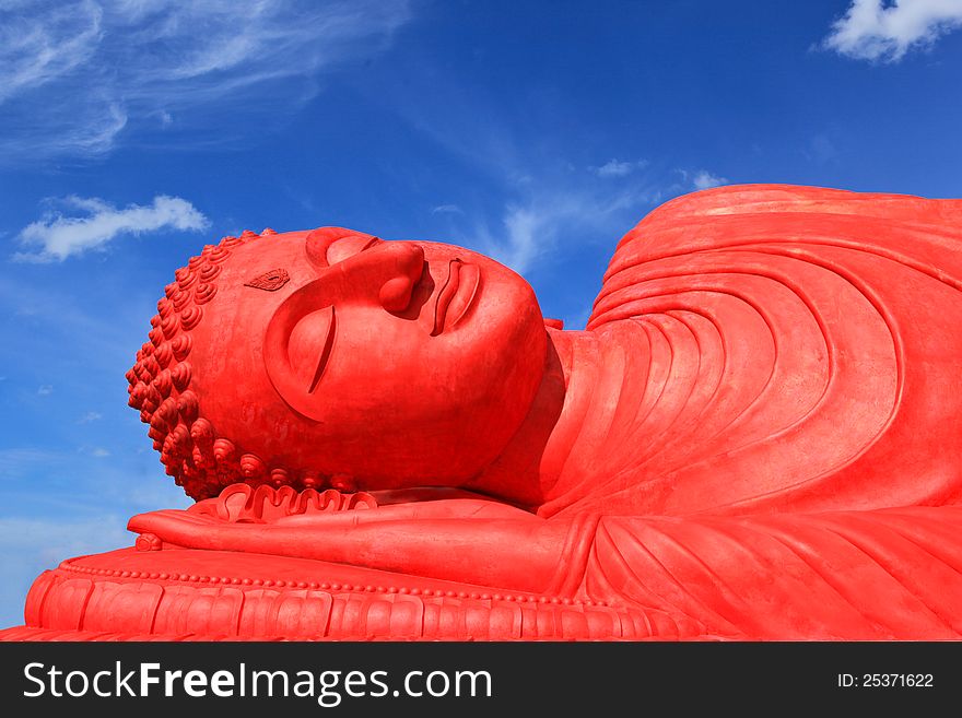 Red reclining Buddha in Songhkla Thailand