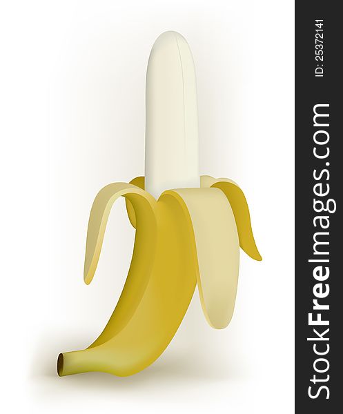 Open banana on a white background. Vector version