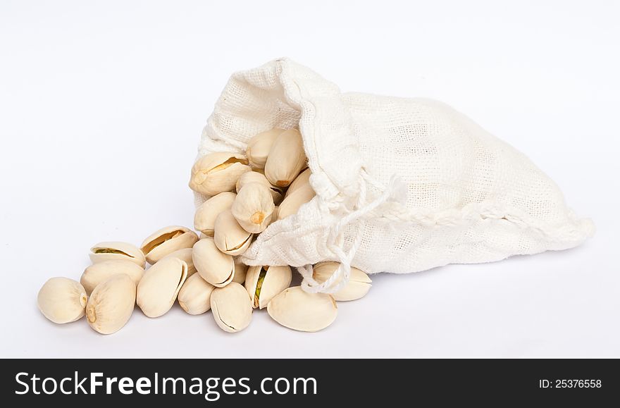 Many dry pistachio in bag