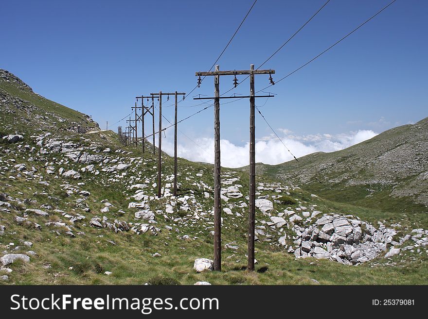 Power line in mountain Menikio, North Greece. Power line in mountain Menikio, North Greece