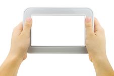 A Male Hand Holding A Touchpad Pc Stock Images