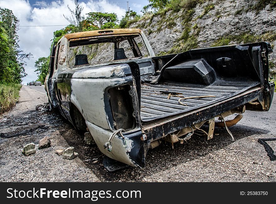 Car burned out from overheating trying to climb steep hill. Car burned out from overheating trying to climb steep hill