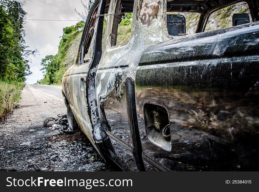 Car burned out from overheating trying to climb steep hill. Car burned out from overheating trying to climb steep hill