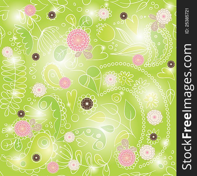 Fresh seamless background with flowers and leaves. Fresh seamless background with flowers and leaves