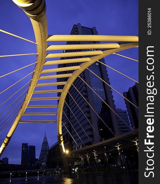 Pubic Skywalk At Bangkok Downtown Square At Night