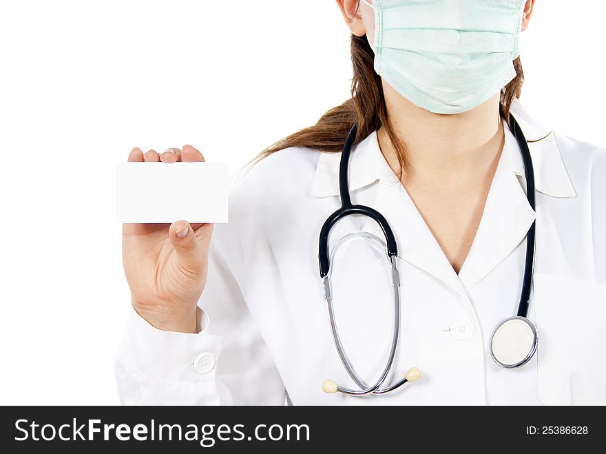 Doctor In A Mask Keeps A Business Card