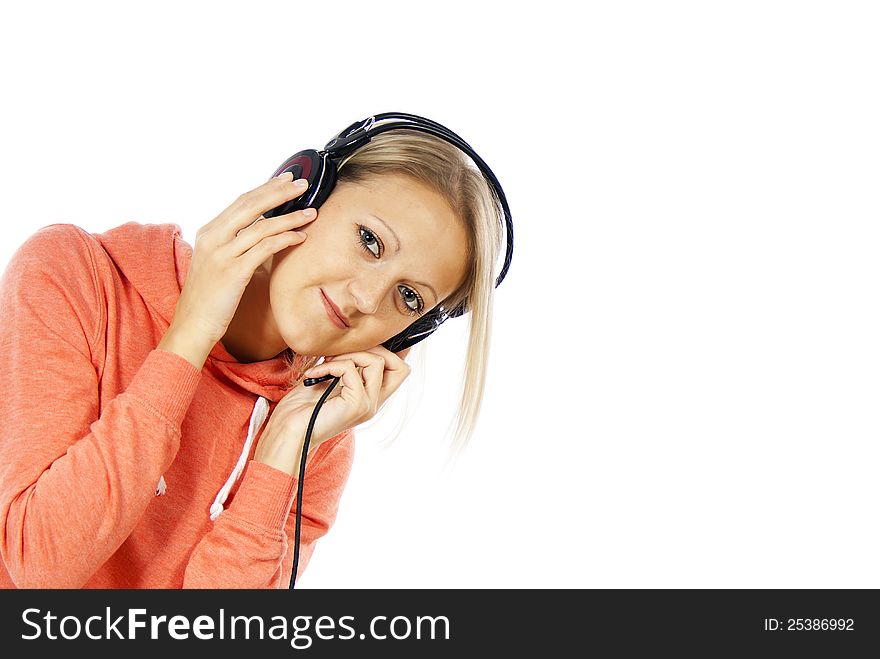 Girl Listening To Music On Headphones