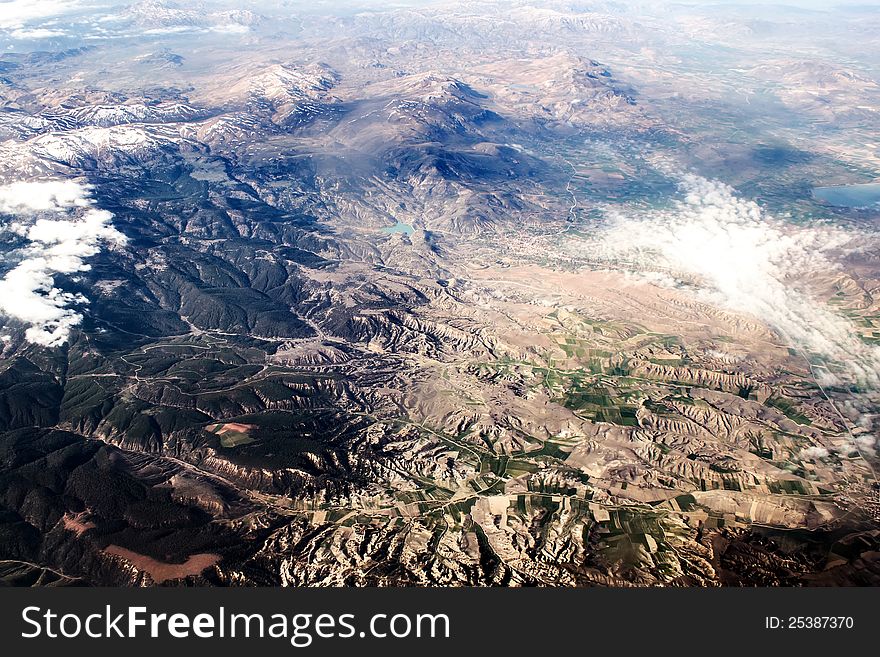 View of the mountains from the plane