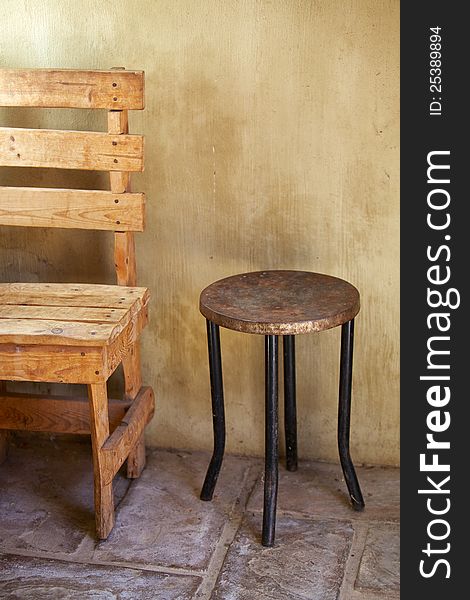 Country rustic chair and table, homestead. Country rustic chair and table, homestead