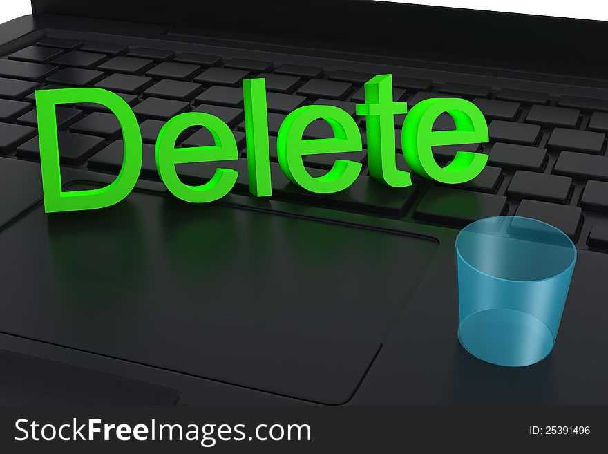 A Computer Delete Recycle-bin trash with laptop keyboard background