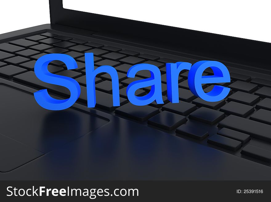 Computer Share with laptop keyboard background 3D Social media