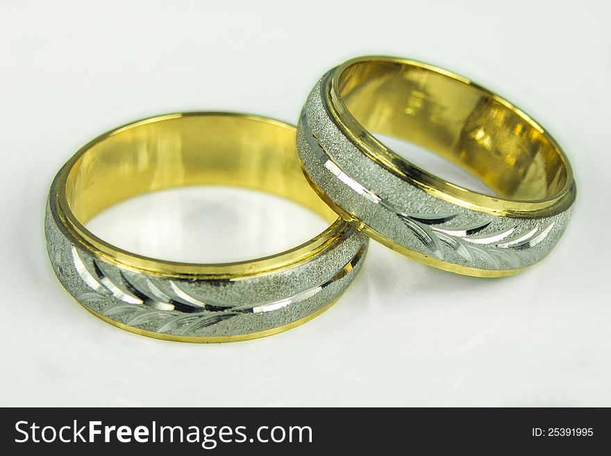 Two wedding rings 18 k yellow and white gold Hand Made