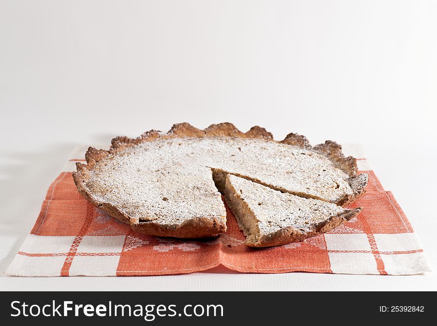 Swiss Easter rice pie on the table-napkin. Swiss Easter rice pie on the table-napkin