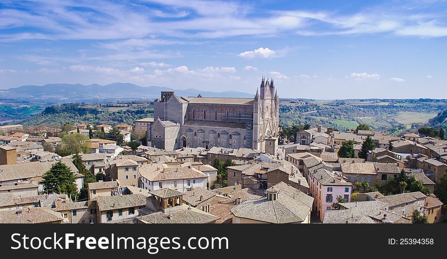 View over italian city, Orvieto and its duomo. Aerial view and panorama. View over italian city, Orvieto and its duomo. Aerial view and panorama