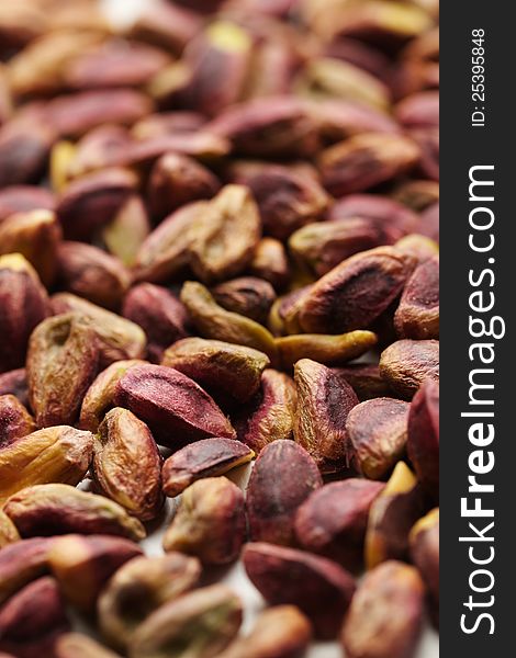 Roasted pistachios. Close up view