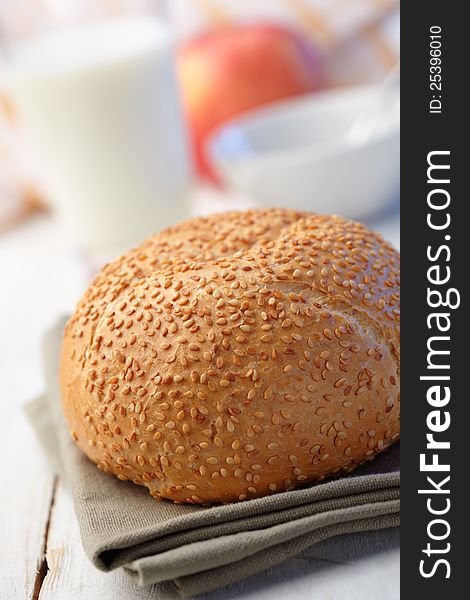 Loaf with sesame. Close up view