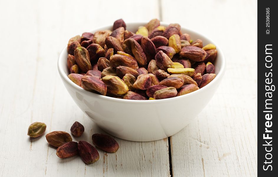 Bowl of pistachio. Close up view