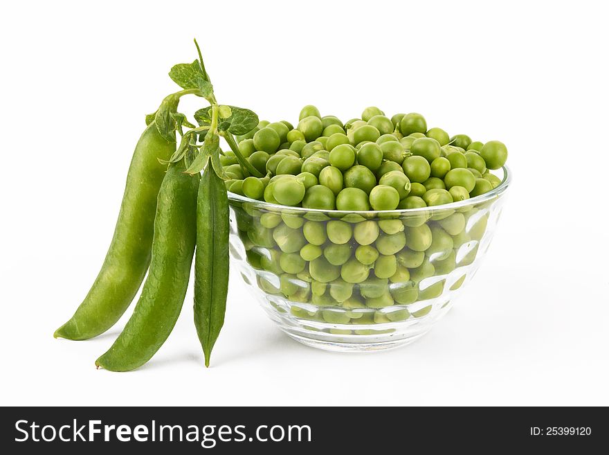 Pea Pod in bowl on a white background