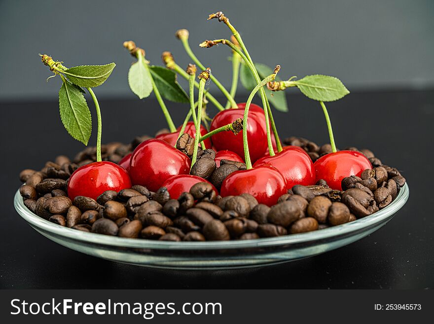 Fresh cherry and coffee beans