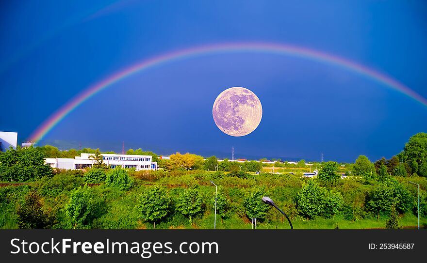 Moon and Rainbow over the world