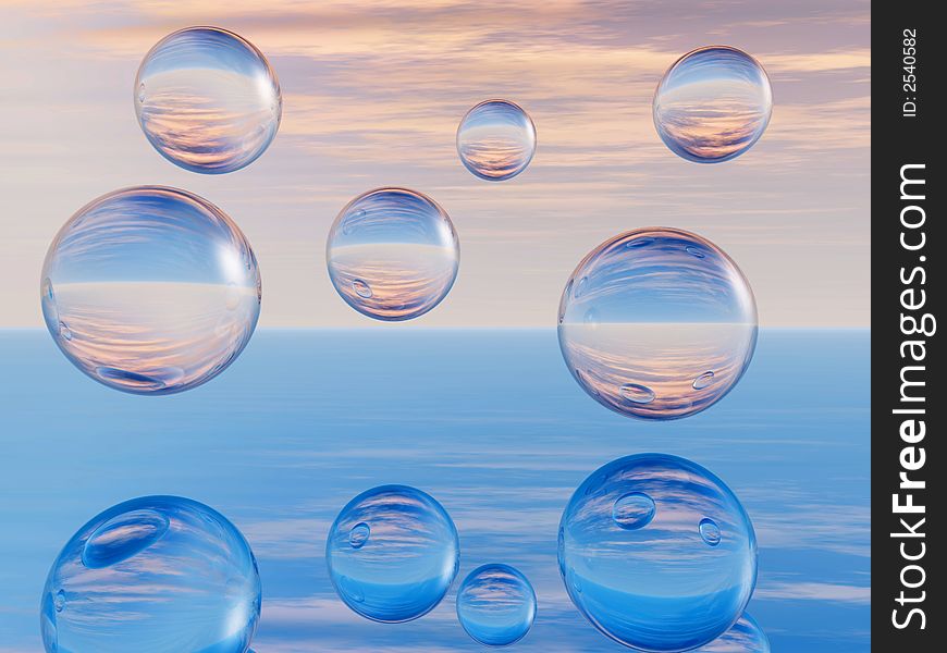 Rising water balls - digital artwork.