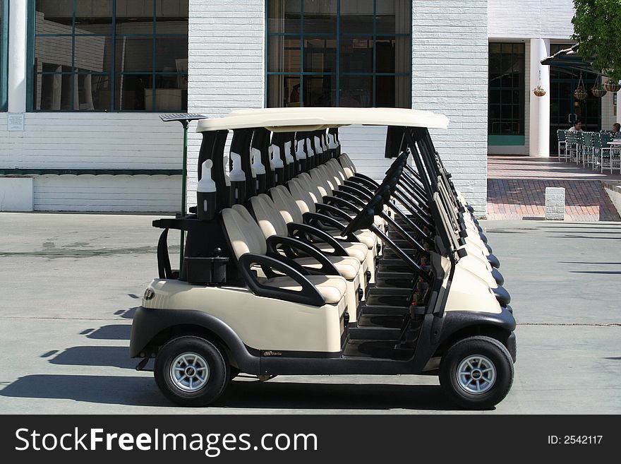 Line of golf carts in sunny Arizona