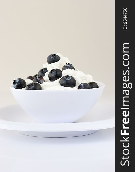 Blueberries in fresh whipped cream and delicious sweet treat!!. Blueberries in fresh whipped cream and delicious sweet treat!!