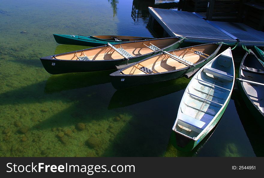 Canoe's ready to rent on Jenny Lake, Grand Teton National Park, Wyoming. Canoe's ready to rent on Jenny Lake, Grand Teton National Park, Wyoming