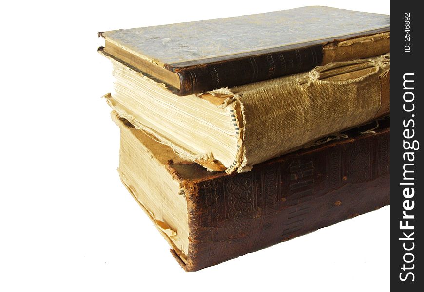 Stack of the old books on the white background