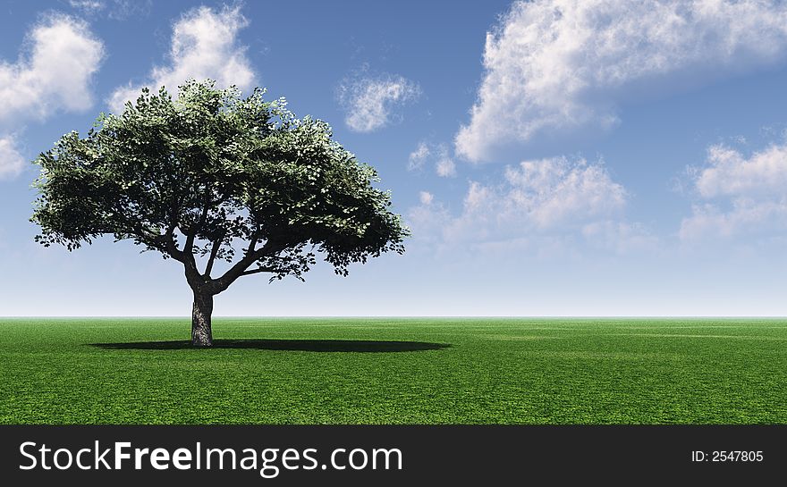 Alone tree and beautiful sky with clouds  - 3d landscape scene. Alone tree and beautiful sky with clouds  - 3d landscape scene.