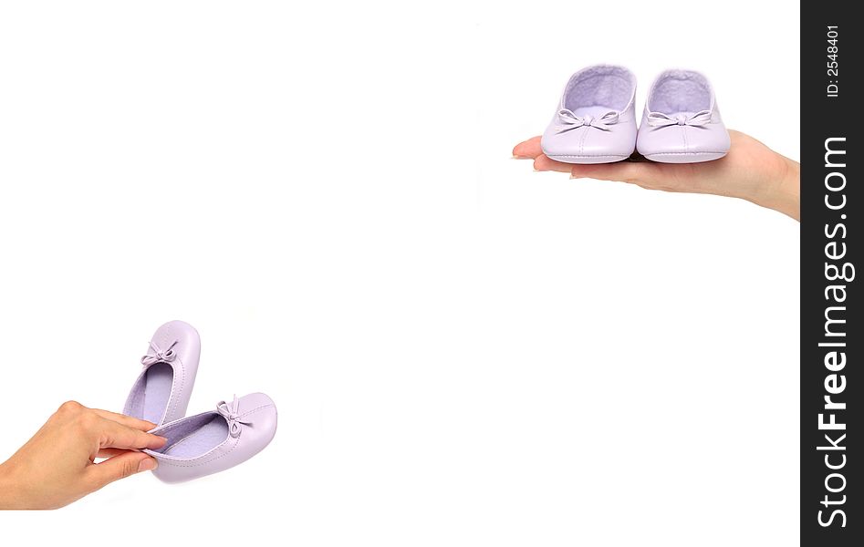 Girl shoes on white background, presentation