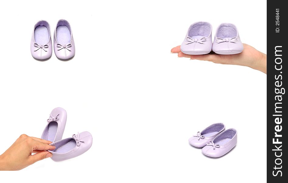 Girl shoes on white background, presentation