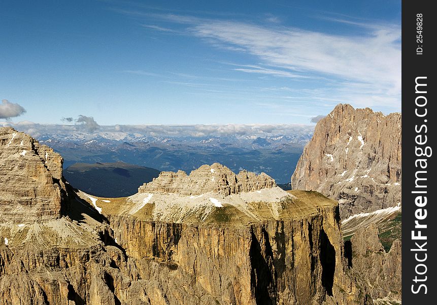 Tops of the Italian Dolomite on a background of the beautiful sky