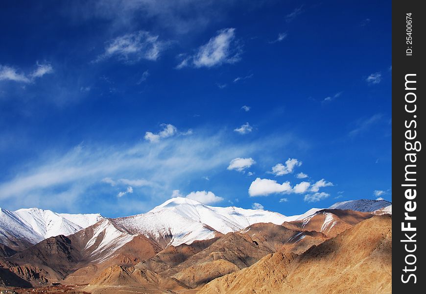 Leh Mountain View from a view point of Shanti Stupa.