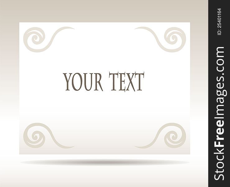 White horizontal panel card for text with calligraphic elements, vector illustration.