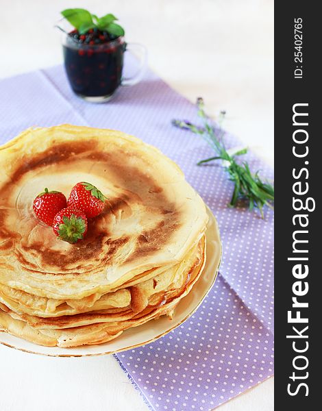 Bulgarian pancakes from Rodopi mountain served with berries and lavender sÐ°use. Bulgarian pancakes from Rodopi mountain served with berries and lavender sÐ°use