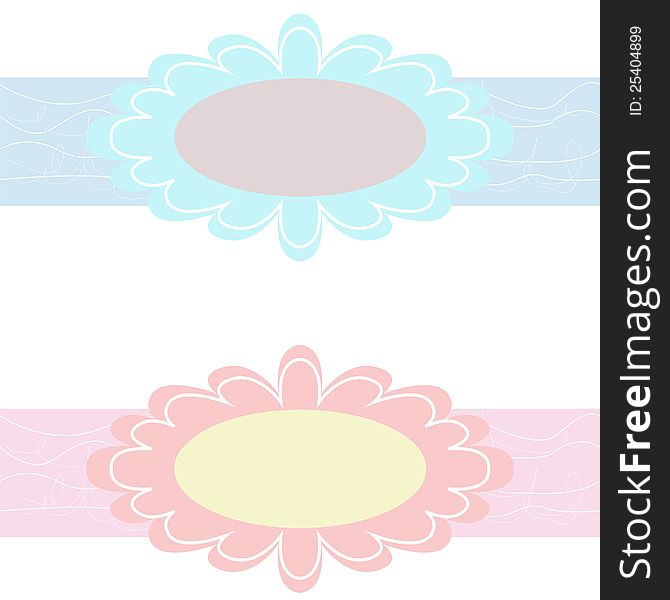 Vector banners on ribbon in camomile shape