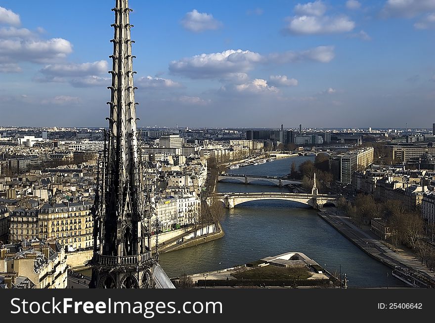View from the heights of Notre Dame on Paris and river Senna. View from the heights of Notre Dame on Paris and river Senna